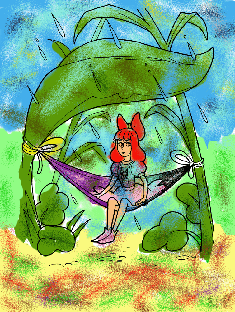 Calineczka znajduje schronienie pod liściem from 